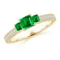 thumbnail image 1 of ANGARA Natural Aeon Square Emerald Three Stone Engagement Ring with Milgrain in 14K Yellow Gold for Women (Size-4mm) | May Birthstone, Anniversary, Jewelry Gift for Women | Natural Emerald Ring, 1 of 10