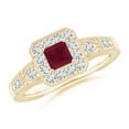 thumbnail image 1 of ANGARA Natural Aeon Square Ruby & Diamond Engagement Ring with Milgrain in 14K Yellow Gold for Women (Size-4mm) | July Birthstone, Anniversary, Jewelry Gift for Women | Natural Ruby Ring, 1 of 9