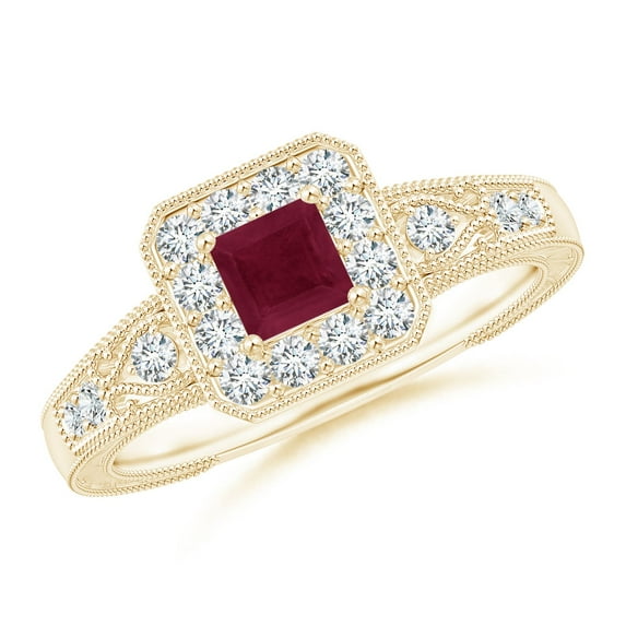 ANGARA Natural Aeon Square Ruby & Diamond Engagement Ring with Milgrain in 14K Yellow Gold for Women (Size-4mm) | July Birthstone, Anniversary, Jewelry Gift for Women | Natural Ruby Ring