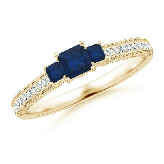 ANGARA Natural Aeon Square Sapphire 3 Stone Engagement Ring with Milgrain in 14K Yellow Gold for Women (Size-3.5mm) | September Birthstone, Anniversary, Jewelry Gift for Women | Natural Sapphire Ring
