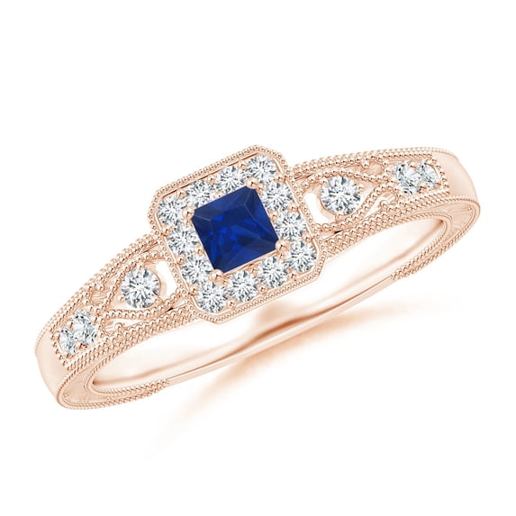 ANGARA Natural Aeon Square Sapphire & Diamond Engagement Ring with Milgrain in 14K Rose Gold for Women (Size-3mm) | September Birthstone, Anniversary, Jewelry Gift for Women | Natural Sapphire Ring