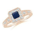 thumbnail image 1 of ANGARA Natural Aeon Square Sapphire & Diamond Engagement Ring with Milgrain in 14K Rose Gold for Women (Size-4mm) | September Birthstone, Anniversary, Jewelry Gift for Women | Natural Sapphire Ring, 1 of 10