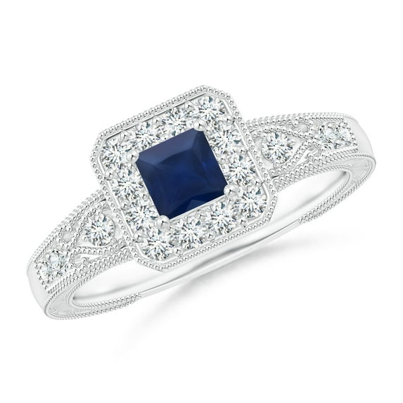 ANGARA Natural Aeon Square Sapphire & Diamond Engagement Ring with Milgrain in 14K White Gold for Women (Size-4mm) | September Birthstone, Anniversary, Jewelry Gift for Women | Natural Sapphire Ring
