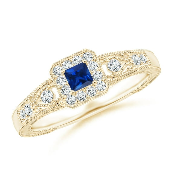 ANGARA Natural Aeon Square Sapphire & Diamond Engagement Ring with Milgrain in 14K Yellow Gold for Women (Size-3mm) | September Birthstone, Anniversary, Jewelry Gift for Women | Natural Sapphire Ring