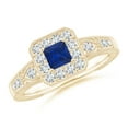 thumbnail image 1 of ANGARA Natural Aeon Square Sapphire & Diamond Engagement Ring with Milgrain in 14K Yellow Gold for Women (Size-4mm) | September Birthstone, Anniversary, Jewelry Gift for Women | Natural Sapphire Ring, 1 of 9