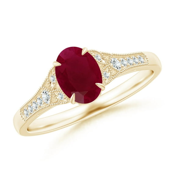 ANGARA Natural Aeon Vintage Inspired Oval 1 ct Ruby Solitaire Engagement Ring with Milgrain in 14K Yellow Gold for Women (Size-7x5mm) | July Birthstone Jewelry for Her