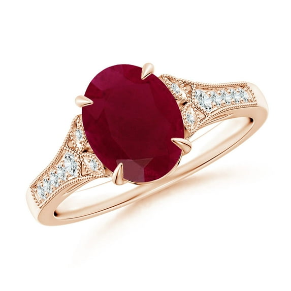 ANGARA Natural Aeon Vintage Inspired Oval 2 ct Ruby Solitaire Engagement Ring with Milgrain in 14K Rose Gold for Women (Size-9x7mm) | July Birthstone Jewelry for Her