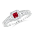 thumbnail image 1 of ANGARA Natural Aeon Vintage Inspired Square Ruby and Diamond Halo Engagement Ring with Milgrain in 14K White Gold for Women (Size-3mm) | July Birthstone Jewelry for Her, 1 of 10