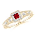 thumbnail image 1 of ANGARA Natural Aeon Vintage Inspired Square Ruby and Diamond Halo Engagement Ring with Milgrain in 14K Yellow Gold for Women (Size-3mm) | July Birthstone Jewelry for Her | Natural Ruby Rings, 1 of 10
