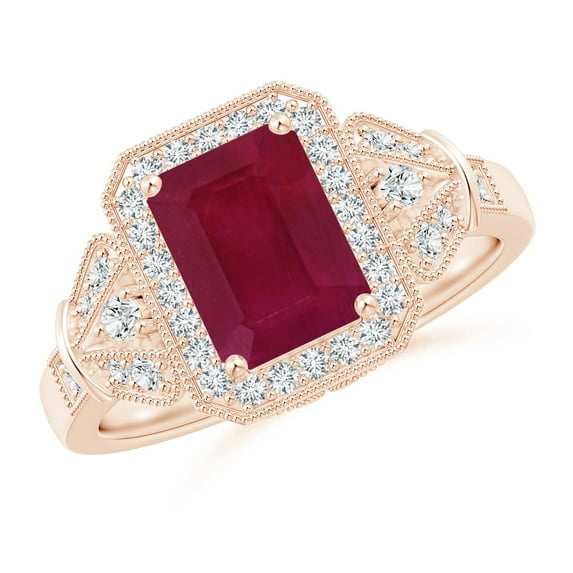 ANGARA Natural Aeon Vintage Style 1.6 ct Ruby Halo Engagement Ring with Milgrain in 14K Rose Gold for Women (Size-8x6mm) | July Birthstone, Anniversary, Jewelry Gift for Women | Natural Ruby Ring