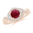 thumbnail image 1 of ANGARA Natural Aeon Vintage Style 1 ct Ruby & Diamond Floral Halo Three Stone Engagement Ring in 14K Rose Gold for Women (Size-6mm) | July Birthstone Jewelry for Her | Natural Ruby Rings, 1 of 10