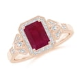 thumbnail image 1 of ANGARA Natural Aeon Vintage Style 1 ct Ruby Halo Engagement Ring with Milgrain in 14K Rose Gold for Women (Size-7x5mm) | July Birthstone, Anniversary, Jewelry Gift for Women | Natural Ruby Ring, 1 of 10