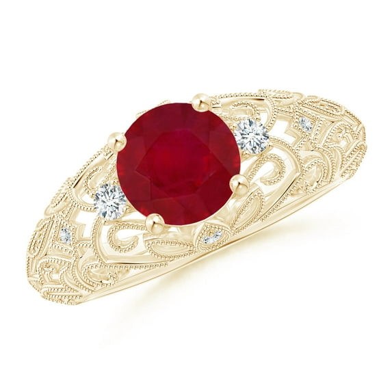 ANGARA Natural Aeon Vintage Style Solitaire 1.4 ct Ruby Filigree Engagement Ring in 14K Yellow Gold for Women (Size-7mm) | July Birthstone, Anniversary, Jewelry Gift for Women | Natural Ruby Ring