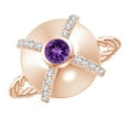 thumbnail image 1 of ANGARA Natural Amethyst Aquarius Criss-Cross Domed Ring with Diamonds in 14K Rose Gold for Women (Size-4mm) | February Birthstone, Anniversary, Jewelry Gift for Women | Natural Amethyst Ring, 1 of 9