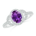 thumbnail image 1 of ANGARA Natural Amethyst with Diamond Halo Ring in 14K White Gold for Women, Girls Ring Size-11.5 (Stone Grade-AAAA, Size-8x6mm) February Birthstone Jewelry Gift for Her Birthday, Wedding, Engagement, 1 of 10