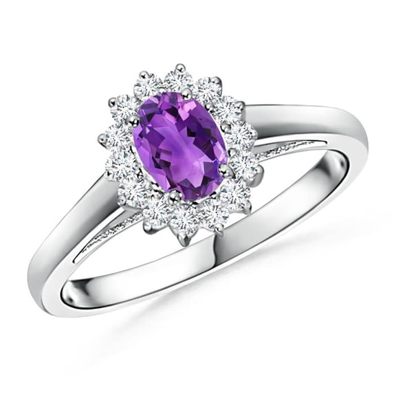 ANGARA Natural Amethyst with Diamond Halo Ring in 14K White Gold for Women, Girls Ring Size-3 (Stone Grade-AAA, Size-6x4mm) February Birthstone Jewelry Gift for Her Birthday, Wedding, Engagement