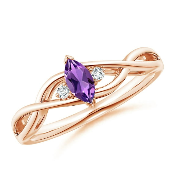 ANGARA Natural Amethyst with Diamond Solitaire Ring in 14K Rose Gold for Women, Girls Ring Size-12 (Stone Grade-AAA, Size-6x3mm) February Birthstone Jewelry Gift for Her Birthday, Wedding, Engagement