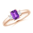 thumbnail image 1 of ANGARA Natural Amethyst and Diamond Three Stone Ring in 14K Rose Gold for Women (Size-6x4mm) | February Birthstone, Birthday, Anniversary, Jewelry Gift for Women | Natural Amethyst Ring, 1 of 9