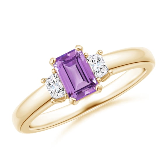 ANGARA Natural Amethyst and Diamond Three Stone Ring in 14K Yellow Gold for Women (Size-6x4mm) | February Birthstone, Birthday, Anniversary, Jewelry Gift for Women | Natural Amethyst Ring