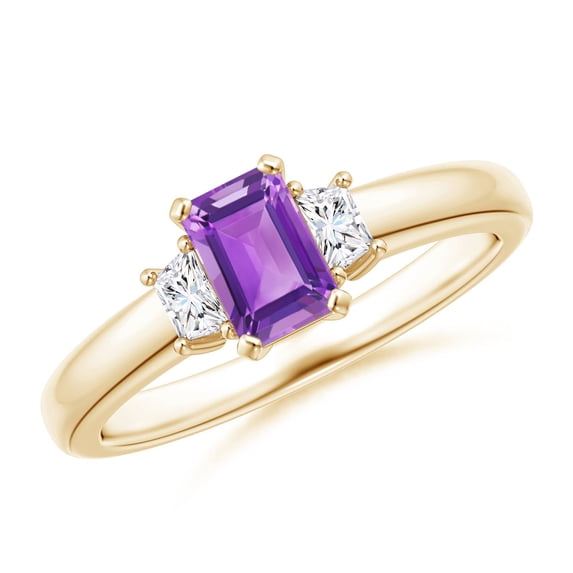 ANGARA Natural Amethyst and Diamond Three Stone Ring in 14K Yellow Gold for Women (Size-6x4mm) | February Birthstone, Birthday, Anniversary, Jewelry Gift for Women | Natural Amethyst Ring