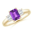 thumbnail image 1 of ANGARA Natural Amethyst and Diamond Three Stone Ring in 14K Yellow Gold for Women (Size-7x5mm) | February Birthstone, Birthday, Anniversary, Jewelry Gift for Women | Natural Amethyst Ring, 1 of 9