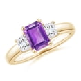 thumbnail image 1 of ANGARA Natural Amethyst and Diamond Three Stone Ring in 14K Yellow Gold for Women (Size-7x5mm) | February Birthstone, Birthday, Anniversary, Jewelry Gift for Women | Natural Amethyst Ring, 1 of 9