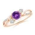 thumbnail image 1 of ANGARA Natural Amethyst and Diamond Twisted Vine Ring in 14K Rose Gold for Women (Size-5mm) | February Birthstone, Birthday, Anniversary, Jewelry Gift for Women | Natural Amethyst Ring, 1 of 9