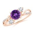 thumbnail image 1 of ANGARA Natural Amethyst and Diamond Twisted Vine Ring in 14K Rose Gold for Women (Size-6mm) | February Birthstone, Birthday, Anniversary, Jewelry Gift for Women | Natural Amethyst Ring, 1 of 10