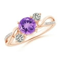 thumbnail image 1 of ANGARA Natural Amethyst and Diamond Twisted Vine Ring in 14K Rose Gold for Women (Size-6mm) | February Birthstone, Birthday, Anniversary, Jewelry Gift for Women | Natural Amethyst Ring, 1 of 10