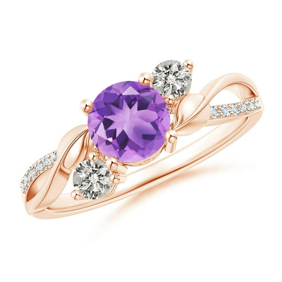 ANGARA Natural Amethyst and Diamond Twisted Vine Ring in 14K Rose Gold for Women (Size-6mm) | February Birthstone, Birthday, Anniversary, Jewelry Gift for Women | Natural Amethyst Ring