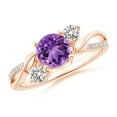 thumbnail image 1 of ANGARA Natural Amethyst and Diamond Twisted Vine Ring in 14K Rose Gold for Women (Size-6mm) | February Birthstone, Birthday, Anniversary, Jewelry Gift for Women | Natural Amethyst Ring, 1 of 10