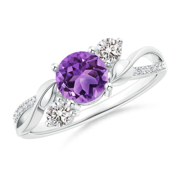 ANGARA Natural Amethyst and Diamond Twisted Vine Ring in 14K White Gold for Women (Size-6mm) | February Birthstone, Birthday, Anniversary, Jewelry Gift for Women | Natural Amethyst Ring