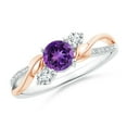thumbnail image 1 of ANGARA Natural Amethyst and Diamond Twisted Vine Ring in 14K White & Rose Gold for Women (Size-5mm) | February Birthstone, Birthday, Anniversary, Jewelry Gift for Women | Natural Amethyst Ring, 1 of 10