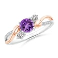 thumbnail image 1 of ANGARA Natural Amethyst and Diamond Twisted Vine Ring in 14K White & Rose Gold for Women (Size-5mm) | February Birthstone, Birthday, Anniversary, Jewelry Gift for Women | Natural Amethyst Ring, 1 of 10