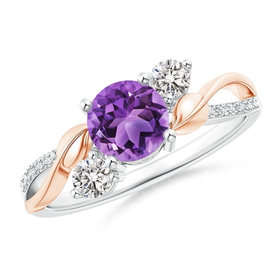 ANGARA Natural Amethyst and Diamond Twisted Vine Ring in 14K White & Rose Gold for Women (Size-6mm) | February Birthstone, Birthday, Anniversary, Jewelry Gift for Women | Natural Amethyst Ring