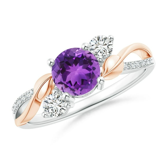 ANGARA Natural Amethyst and Diamond Twisted Vine Ring in 14K White & Rose Gold for Women (Size-6mm) | February Birthstone, Birthday, Anniversary, Jewelry Gift for Women | Natural Amethyst Ring