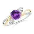 thumbnail image 1 of ANGARA Natural Amethyst and Diamond Twisted Vine Ring in 14K White & Yellow Gold for Women (Size-6mm) | February Birthstone, Birthday, Anniversary, Jewelry Gift for Women | Natural Amethyst Ring, 1 of 9