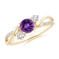 thumbnail image 1 of ANGARA Natural Amethyst and Diamond Twisted Vine Ring in 14K Yellow Gold for Women (Size-5mm) | February Birthstone, Birthday, Anniversary, Jewelry Gift for Women | Natural Amethyst Ring, 1 of 9