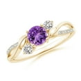 thumbnail image 1 of ANGARA Natural Amethyst and Diamond Twisted Vine Ring in 14K Yellow Gold for Women (Size-5mm) | February Birthstone, Birthday, Anniversary, Jewelry Gift for Women | Natural Amethyst Ring, 1 of 9