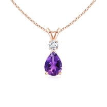 ANGARA Natural Amethyst Teardrop Pendant with Diamond in 14K Rose Gold for Women (Size-7x5mm) | February Birthstone, Birthday, Anniversary, Jewelry Gift for Women | Natural Amethyst Necklace