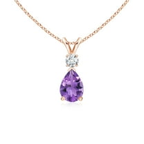 ANGARA Natural Amethyst Teardrop Pendant with Diamond in 14K Rose Gold for Women (Size-7x5mm) | February Birthstone, Birthday, Anniversary, Jewelry Gift for Women | Natural Amethyst Necklace