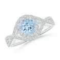 thumbnail image 1 of ANGARA Natural Aquamarine Crossover Shank Cocktail Ring with Halo in 14K White Gold for Women (Size-6mm) | March Birthstone, Birthday, Anniversary, Jewelry Gift for Women | Natural Aquamarine Ring, 1 of 10