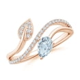 thumbnail image 1 of ANGARA Natural Aquamarine and Diamond Bypass Ring with Leaf Motif in 14K Rose Gold for Women (Size-6x4mm) | March Birthstone, Birthday, Anniversary, Jewelry Gift for Women | Natural Aquamarine Ring, 1 of 9