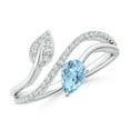 thumbnail image 1 of ANGARA Natural Aquamarine and Diamond Bypass Ring with Leaf Motif in 14K White Gold for Women (Size-6x4mm) | March Birthstone, Birthday, Anniversary, Jewelry Gift for Women | Natural Aquamarine Ring, 1 of 9