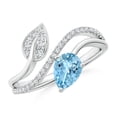 thumbnail image 1 of ANGARA Natural Aquamarine and Diamond Bypass Ring with Leaf Motif in 14K White Gold for Women (Size-7x5mm) | March Birthstone, Birthday, Anniversary, Jewelry Gift for Women | Natural Aquamarine Ring, 1 of 10