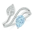 thumbnail image 1 of ANGARA Natural Aquamarine and Diamond Bypass Ring with Leaf Motif in 14K White Gold for Women (Size-8x6mm) | March Birthstone, Birthday, Anniversary, Jewelry Gift for Women | Natural Aquamarine Ring, 1 of 10