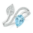 thumbnail image 1 of ANGARA Natural Aquamarine and Diamond Bypass Ring with Leaf Motif in 14K White Gold for Women (Size-8x6mm) | March Birthstone, Birthday, Anniversary, Jewelry Gift for Women | Natural Aquamarine Ring, 1 of 9