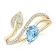 thumbnail image 1 of ANGARA Natural Aquamarine and Diamond Bypass Ring with Leaf Motif in 14K Yellow Gold for Women (Size-7x5mm) | March Birthstone, Birthday, Anniversary, Jewelry Gift for Women | Natural Aquamarine Ring, 1 of 10