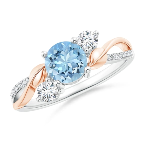 ANGARA Natural Aquamarine and Diamond Twisted Vine Engagement Ring in 14K White & Rose Gold for Women (Size-6mm) | March Birthstone, Anniversary, Jewelry Gift for Women | Natural Aquamarine Ring