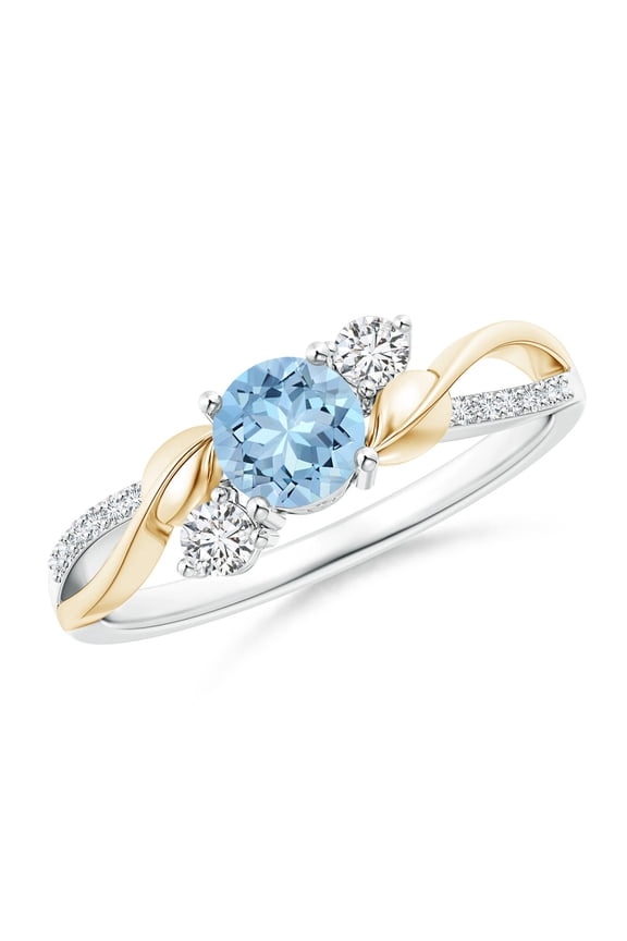 Natural Aquamarine and Diamond Twisted Vine Engagement Ring in 14K White & Yellow Gold for Women (Size-5mm) | March Birthstone, Anniversary, Jewelry Gift for Women | Natural Aquamarine Ring
